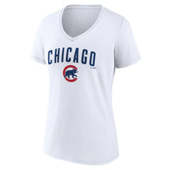 Chicago Cubs Women's Team Lockup V-Neck T-Shirt - White