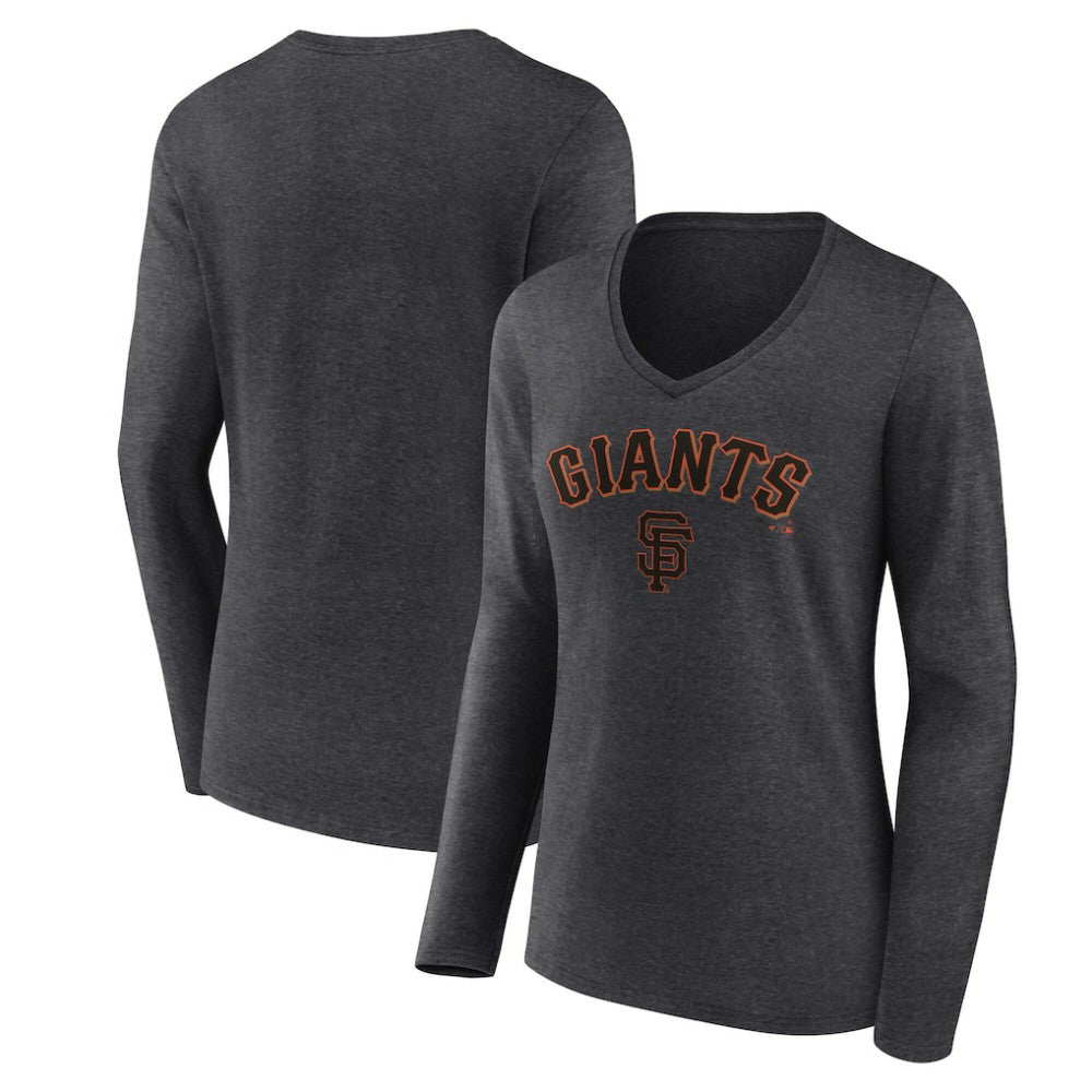 San Francisco Giants Women's Team Lockup Long Sleeve V-Neck T-Shirt - Charcoal