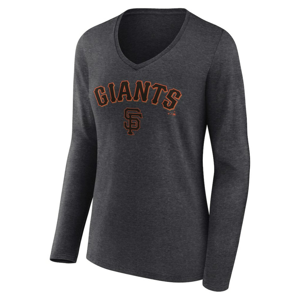 San Francisco Giants Women's Team Lockup Long Sleeve V-Neck T-Shirt - Charcoal