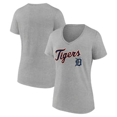 Detroit Tigers Women's Team Lockup V-Neck T-Shirt - Gray