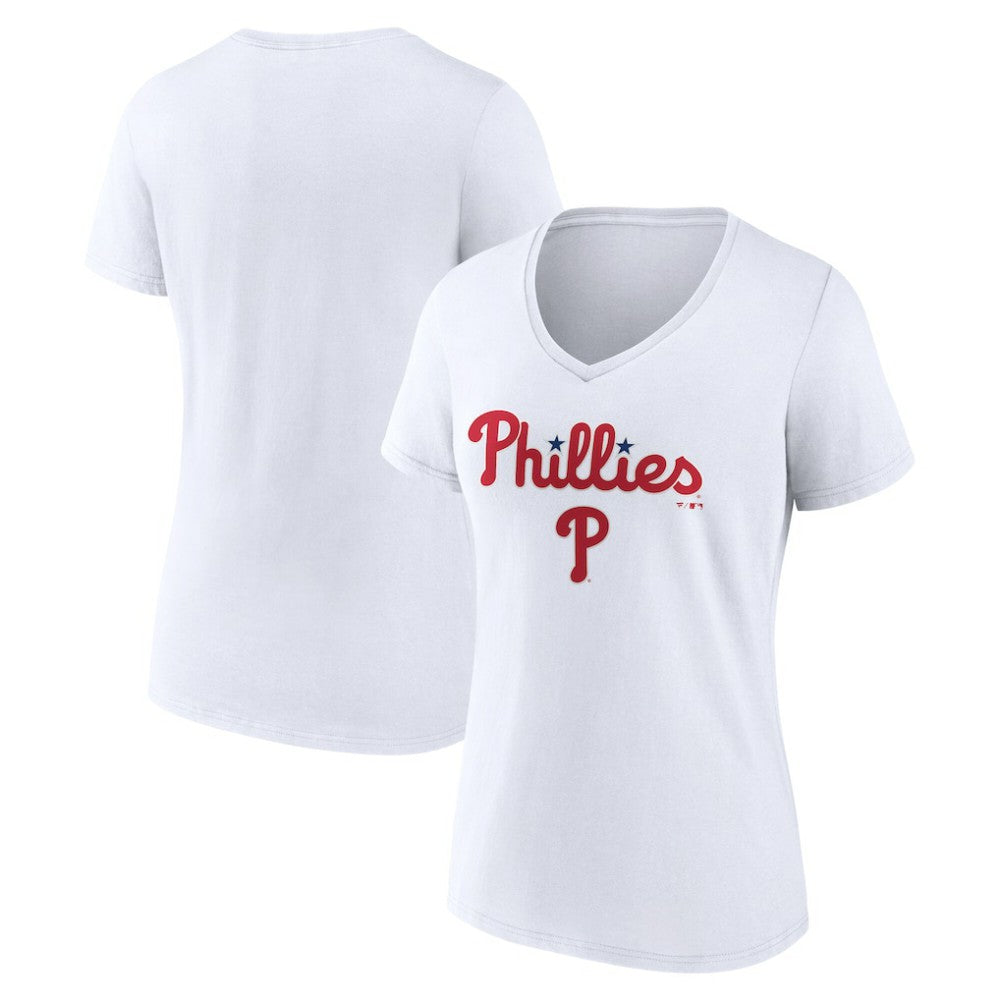 Philadelphia Phillies Women's Team Lockup V-Neck T-Shirt - White
