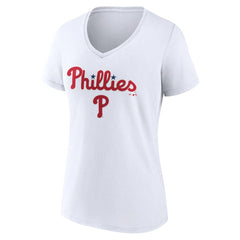 Philadelphia Phillies Women's Team Lockup V-Neck T-Shirt - White