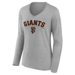 San Francisco Giants Women's Team Lockup Long Sleeve V-Neck T-Shirt - Gray