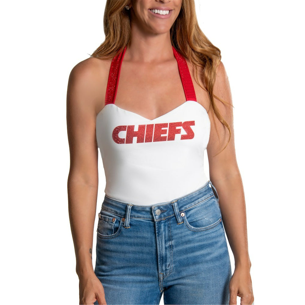 Kansas City Chiefs Cuce Women's Rhinestone Semi-Cropped Halter Tank - White discount
