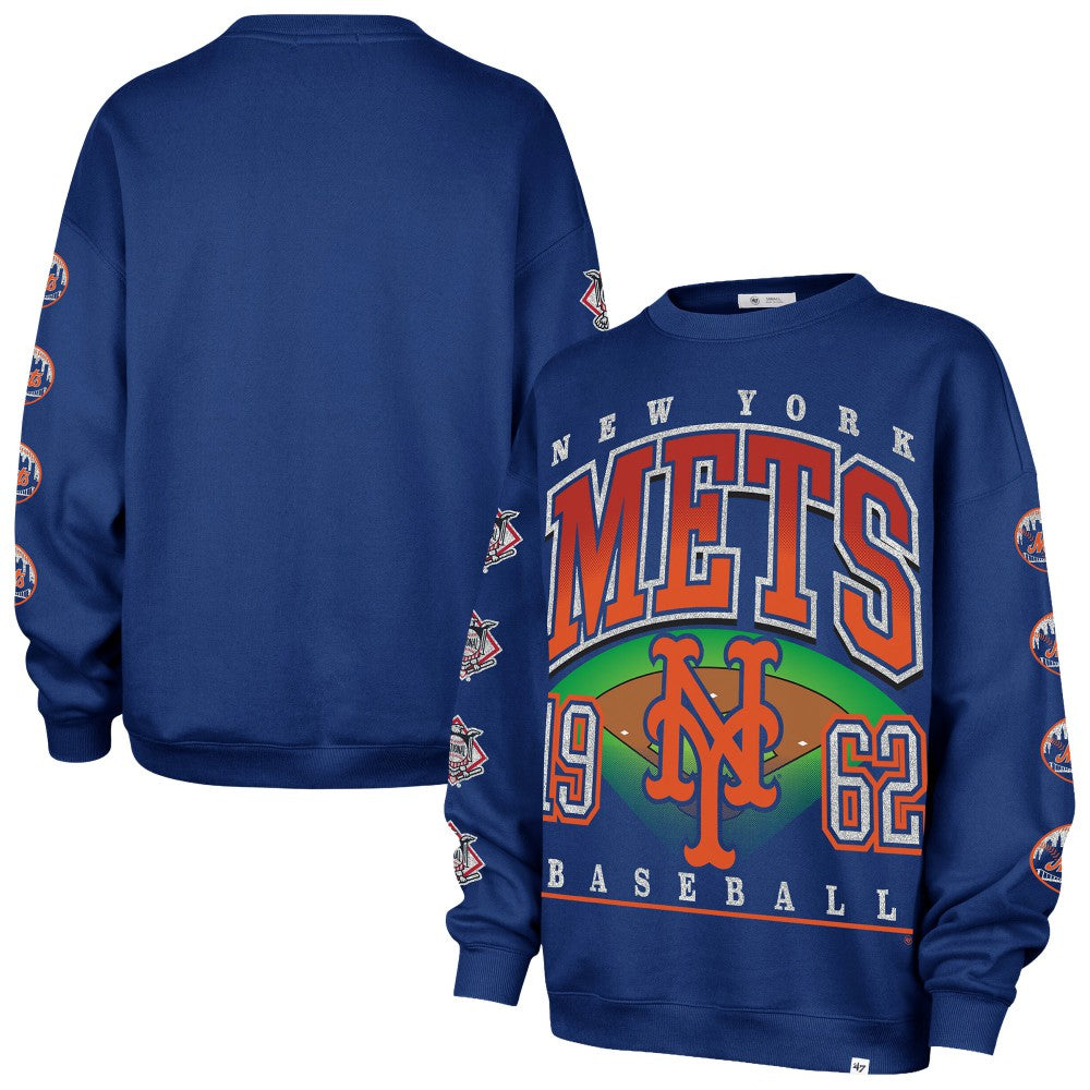New York Mets Women's Trendy Team Go Big Oversized Sweatshirt - Royal | 47 brand