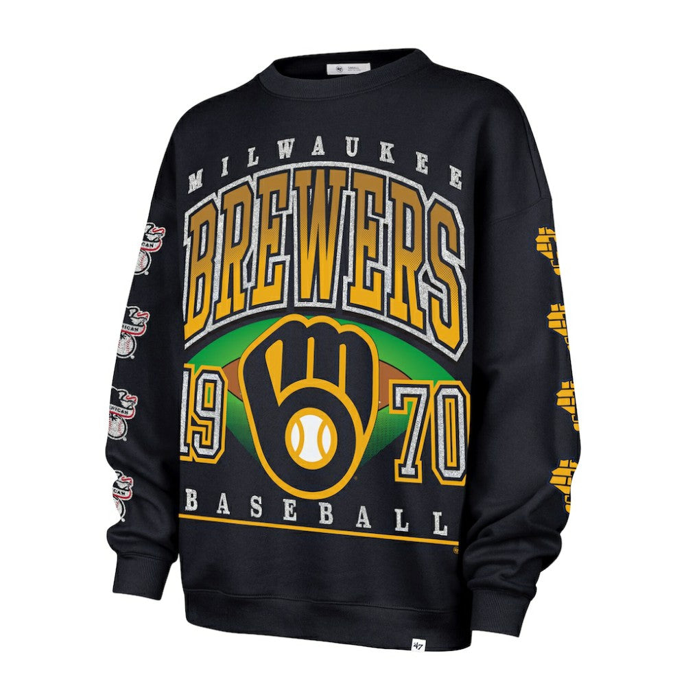 Milwaukee Brewers Women's Trendy Team Go Big Oversized Sweatshirt - Navy | 47 brand