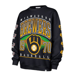 Milwaukee Brewers Women's Trendy Team Go Big Oversized Sweatshirt - Navy | 47 brand