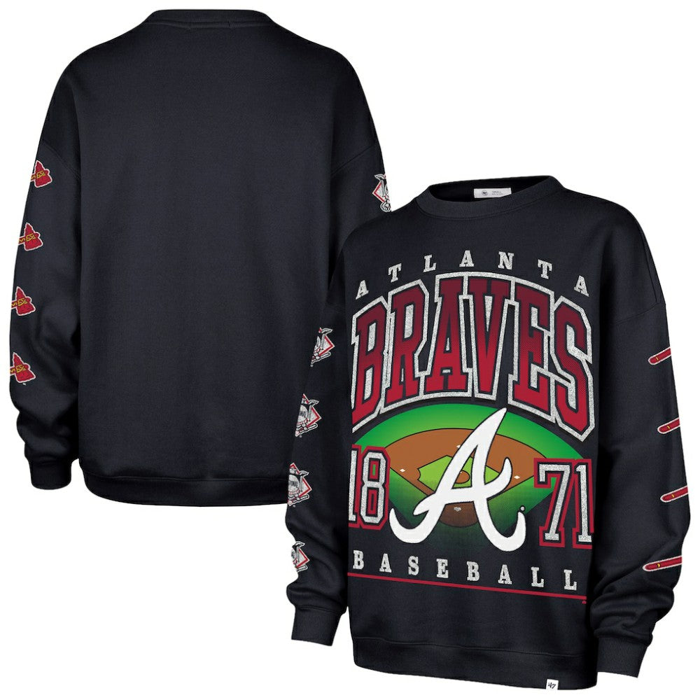 Atlanta Braves Women's Trendy Team Go Big Oversized Sweatshirt - Navy | 47 brand