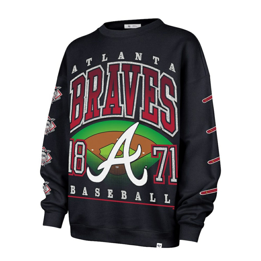 Atlanta Braves Women's Trendy Team Go Big Oversized Sweatshirt - Navy | 47 brand