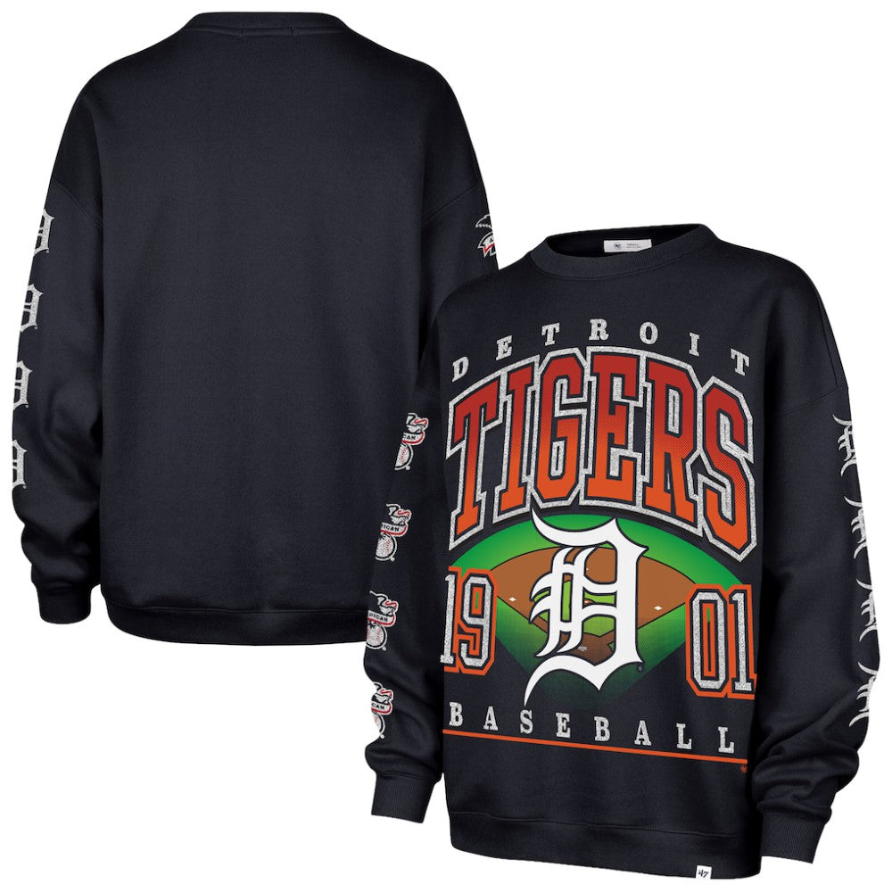 Detroit Tigers Women's Trendy Team Go Big Oversized Sweatshirt - Navy | 47 brand