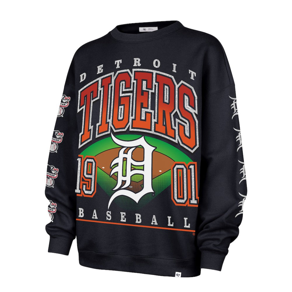 Detroit Tigers Women's Trendy Team Go Big Oversized Sweatshirt - Navy | 47 brand