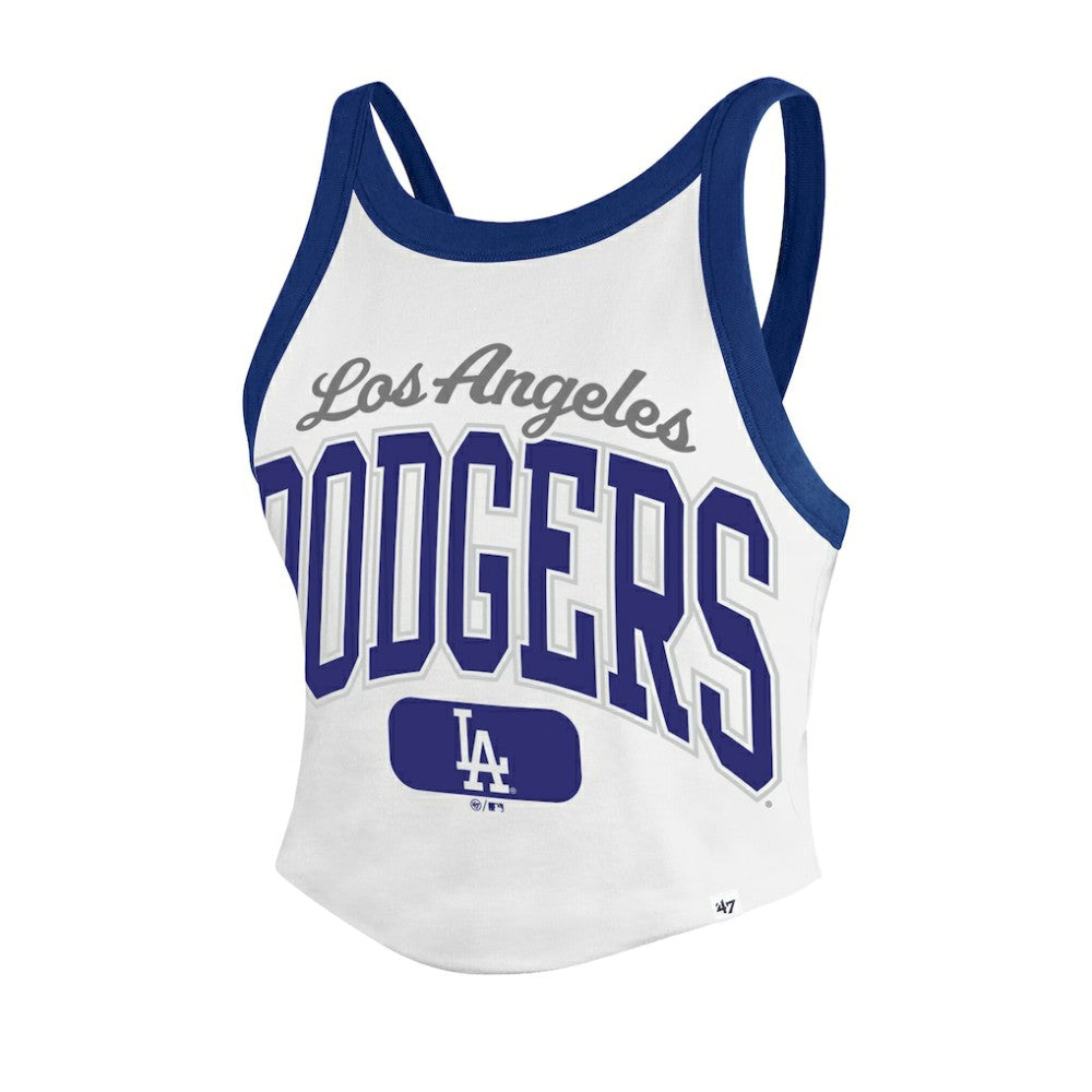 Los Angeles Dodgers Women's Trendy Team Rally Sporty Cropped Racerback Tank Top - White | 47 brand