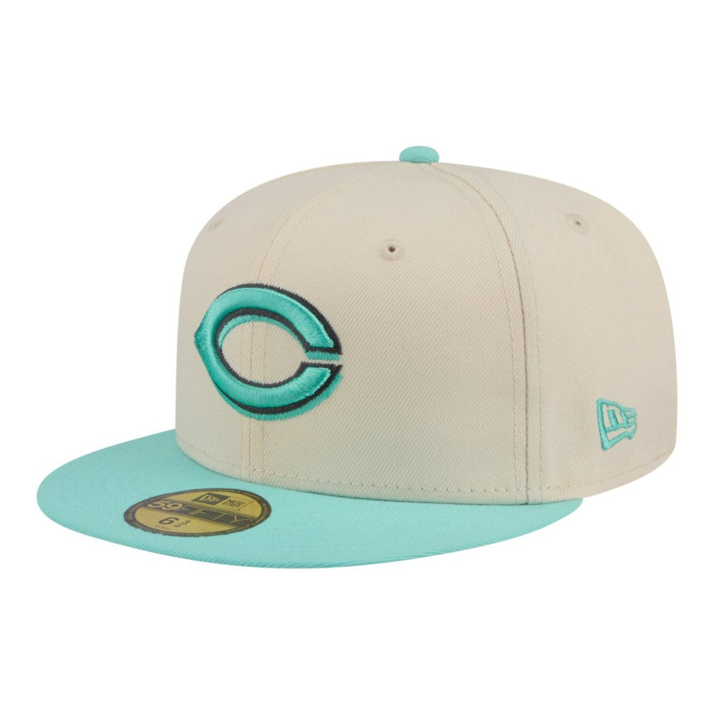 Cincinnati Reds Two-Tone Color Pack 59FIFTY Fitted Hat - Light Beige/Turquoise | New Era