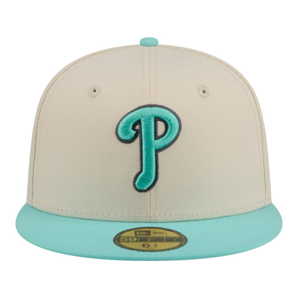 Philadelphia Phillies Two-Tone Color Pack 59FIFTY Fitted Hat - Light Beige/Turquoise | New Era