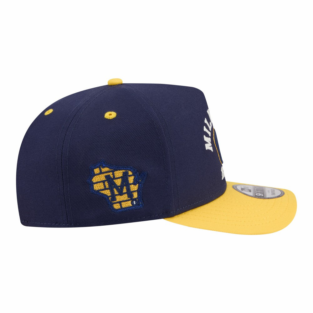 Milwaukee Brewers Arched A-Frame 9FIFTY Adjustable Hat - Navy/Gold | New Era