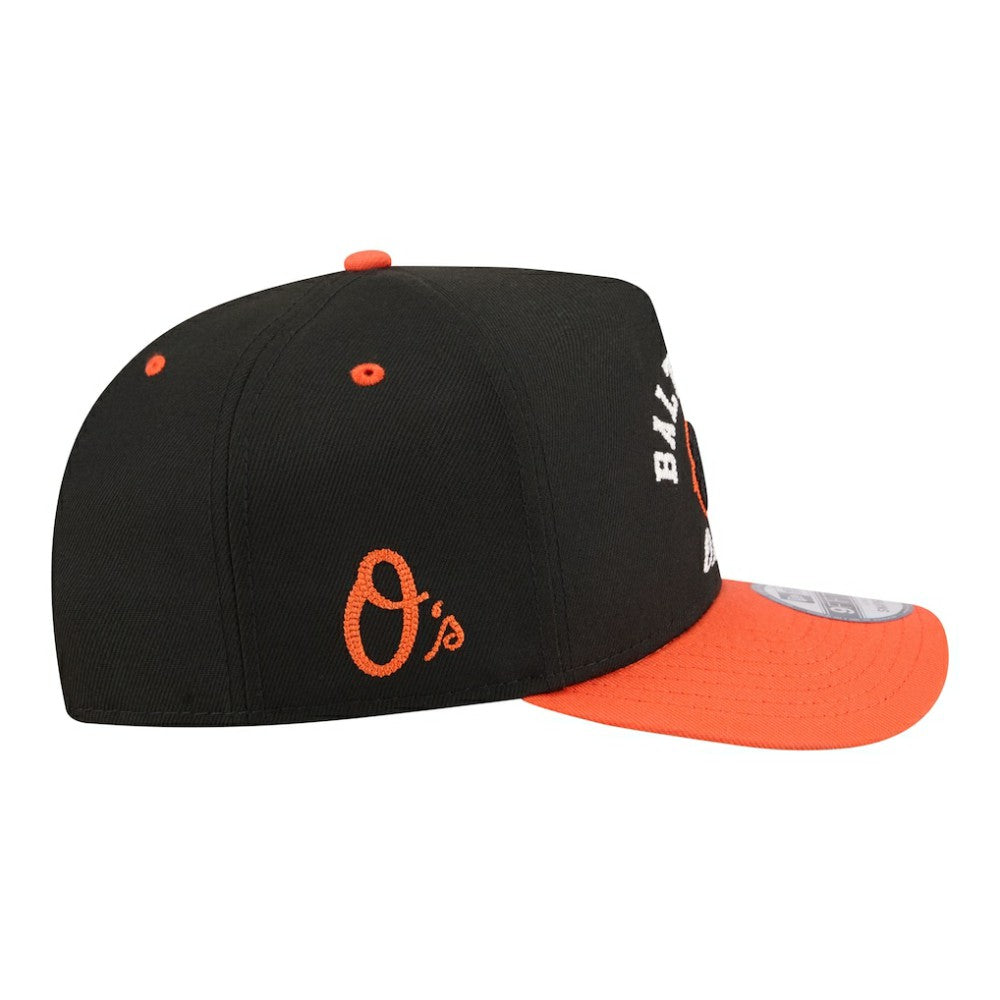 Baltimore Orioles Arched A-Frame 9FIFTY Adjustable Hat - Black/Orange | New Era