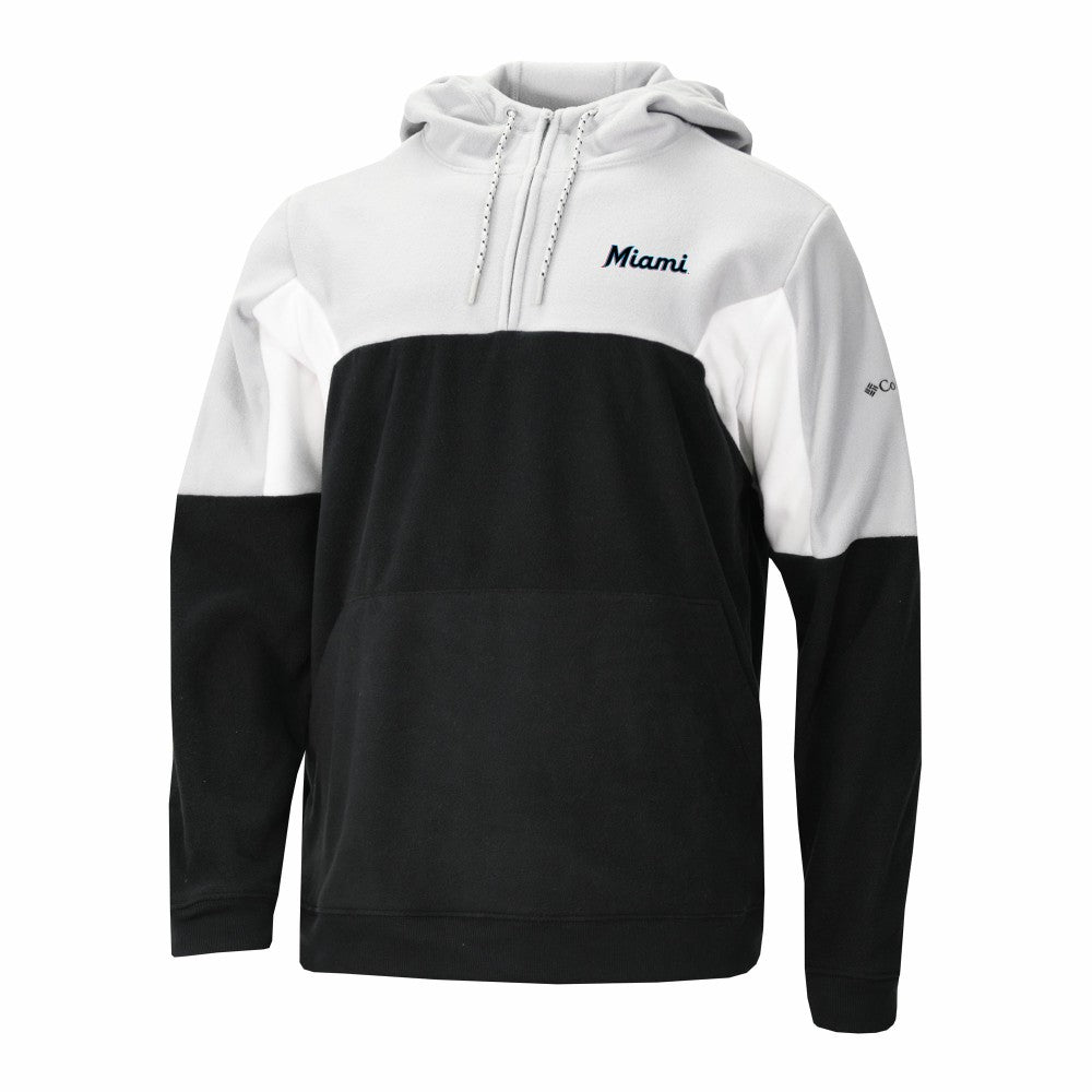 Miami Marlins Lodge Fleece Quarter-Zip Hoodie - Black | Columbia