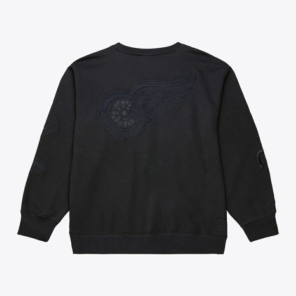Detroit Red Wings Mitchell & Ness Phantom Fleece Crew Neck Sweatshirt Black