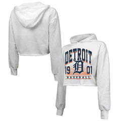 Detroit Tigers Majestic Threads Women's Cropped Have A Field Day Tri-Blend Hoodie - White