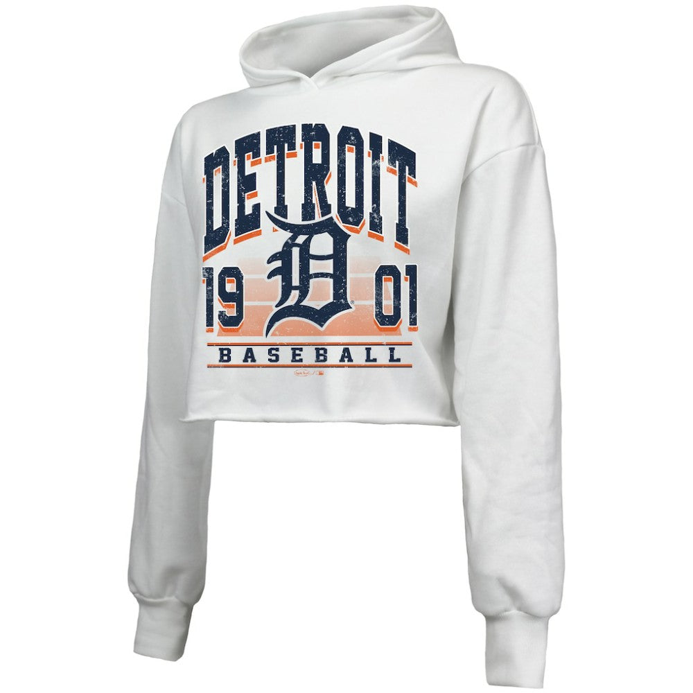 Detroit Tigers Majestic Threads Women's Cropped Have A Field Day Tri-Blend Hoodie - White