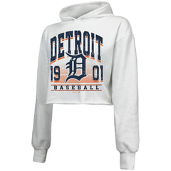 Detroit Tigers Majestic Threads Women's Cropped Have A Field Day Tri-Blend Hoodie - White