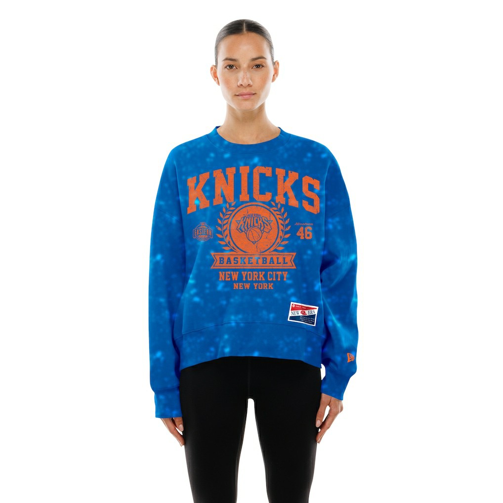 New York Knicks Women's Throwback Collection Mineral Wash Crewneck Sweatshirt - Blue | New Era sale