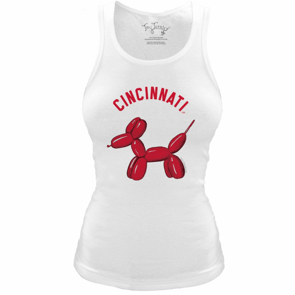 Cincinnati Reds Tiny Turnip Women's Fitted Balloon Dog Tri-Blend Tank Top - White