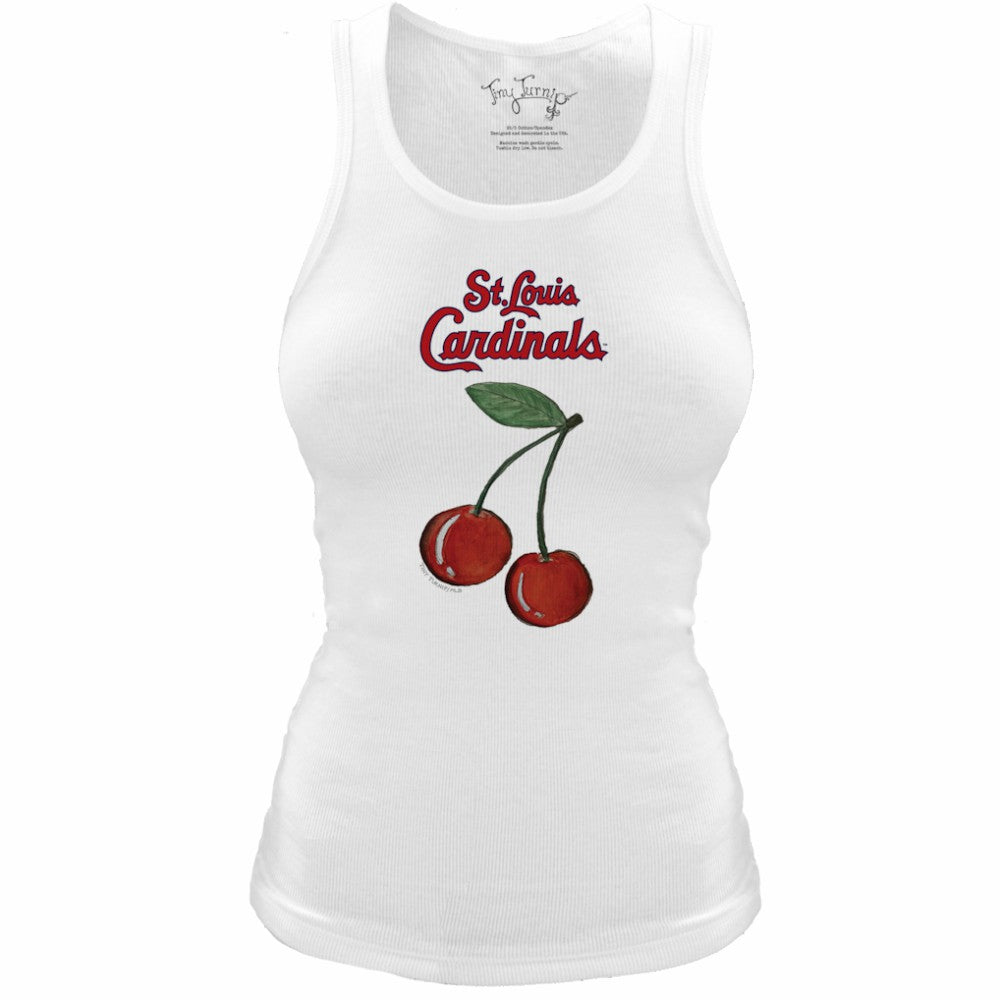 St. Louis Cardinals Tiny Turnip Women's Fitted Cherries Tri-Blend Tank Top - White