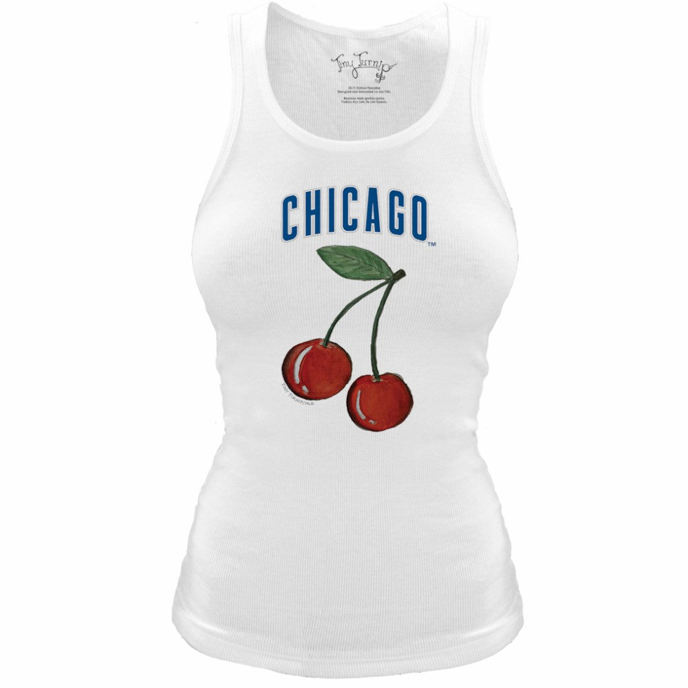 Chicago Cubs Tiny Turnip Women's Fitted Cherries Tri-Blend Tank Top - White