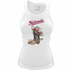 Washington Nationals Tiny Turnip Women's Fitted Vintage Cowboy Boot Tri-Blend Tank Top - White