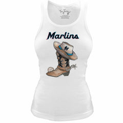 Miami Marlins Tiny Turnip Women's Fitted Vintage Cowboy Boot Tri-Blend Tank Top - White
