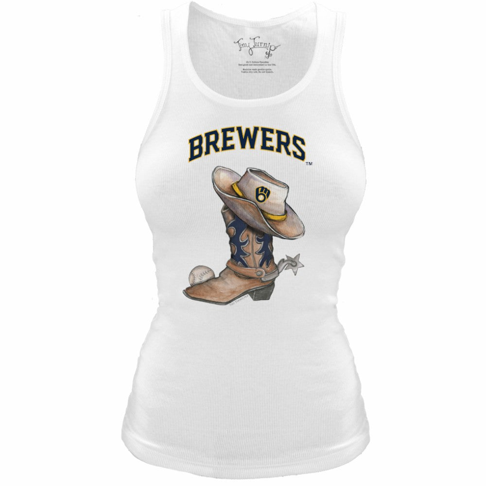 Milwaukee Brewers Tiny Turnip Women's Fitted Vintage Cowboy Boot Tri-Blend Tank Top - White
