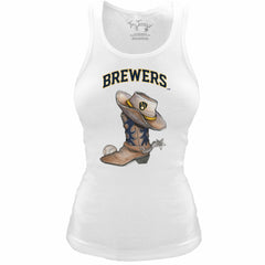 Milwaukee Brewers Tiny Turnip Women's Fitted Vintage Cowboy Boot Tri-Blend Tank Top - White