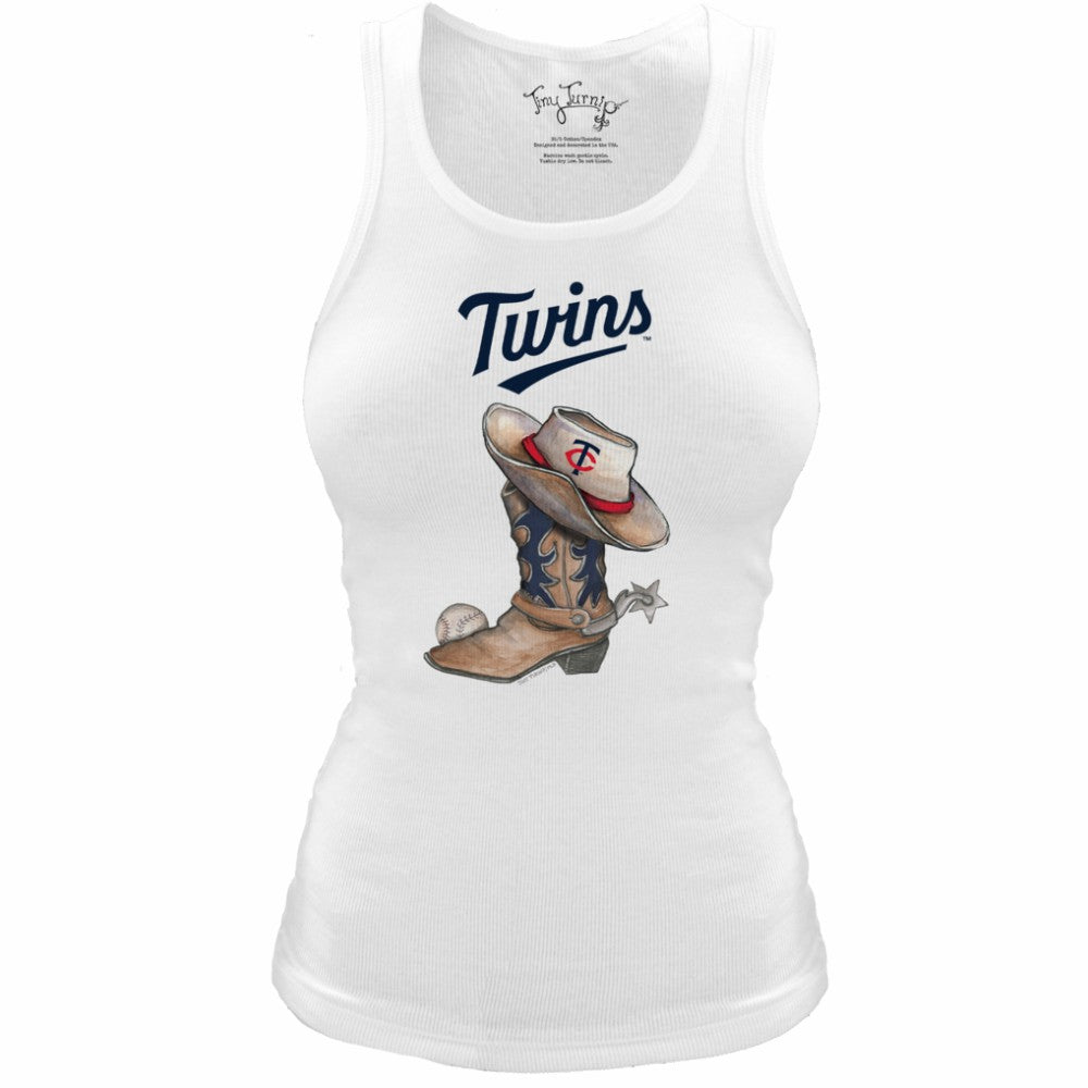 Minnesota Twins Tiny Turnip Women's Fitted Vintage Cowboy Boot Tri-Blend Tank Top - White