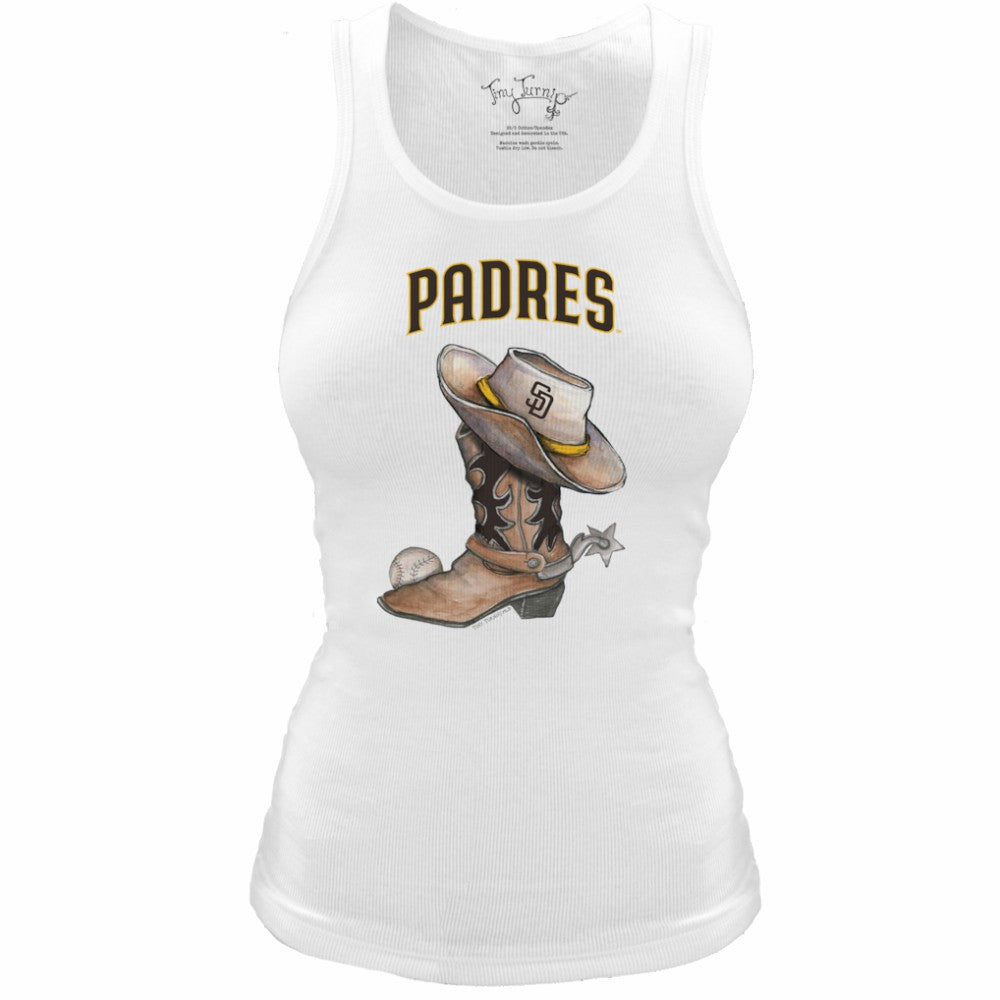 San Diego Padres Tiny Turnip Women's Fitted Vintage Cowboy Boot Tri-Blend Tank Top - White