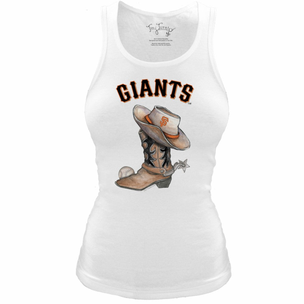 San Francisco Giants Tiny Turnip Women's Fitted Vintage Cowboy Boot Tri-Blend Tank Top - White