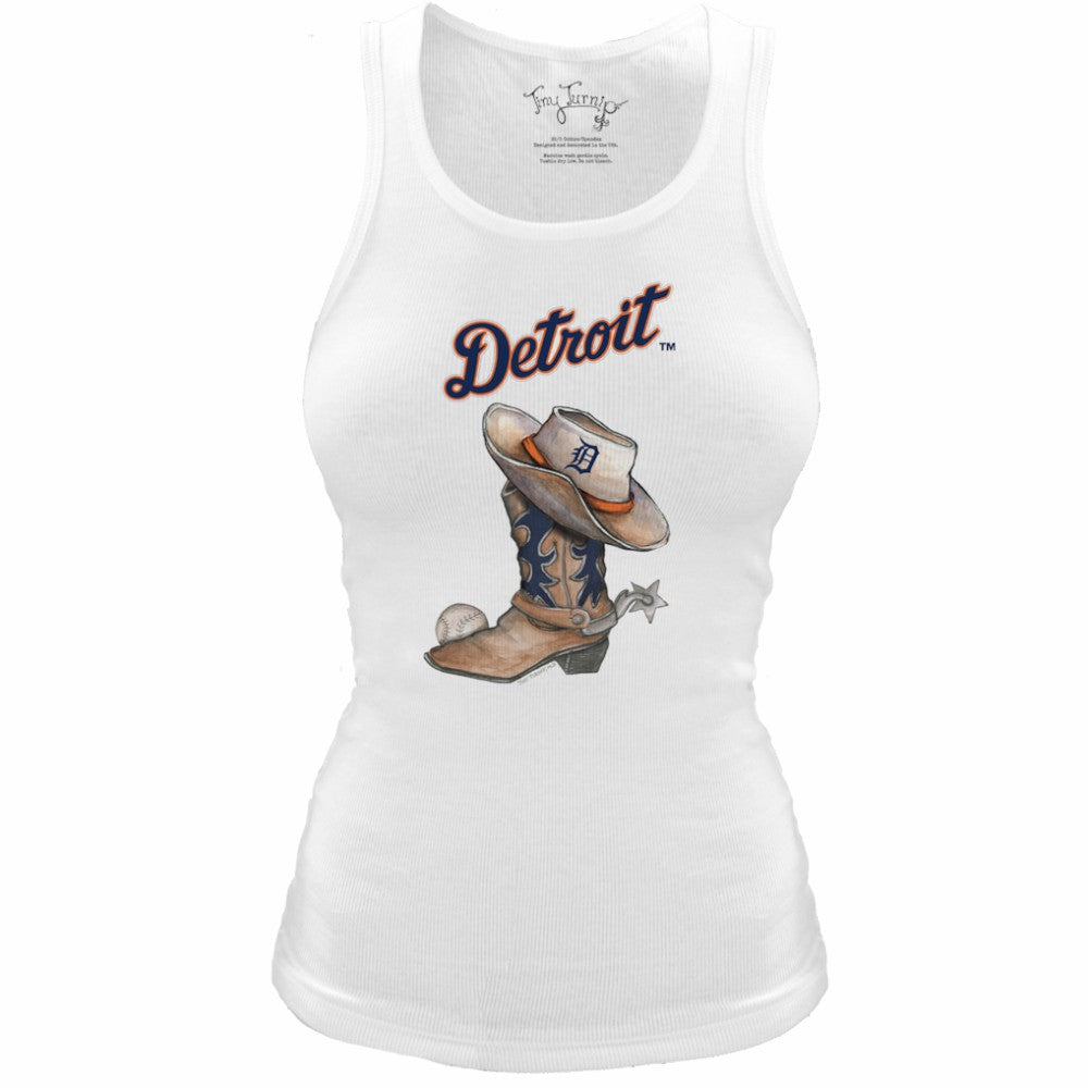 Detroit Tigers Tiny Turnip Women's Fitted Vintage Cowboy Boot Tri-Blend Tank Top - White