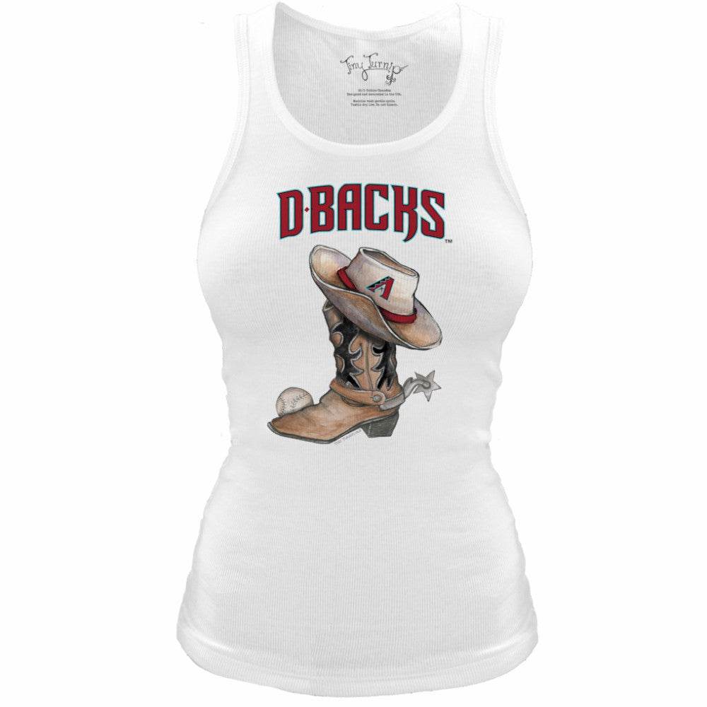 Arizona Diamondbacks Tiny Turnip Women's Fitted Vintage Cowboy Boot Tri-Blend Tank Top - White