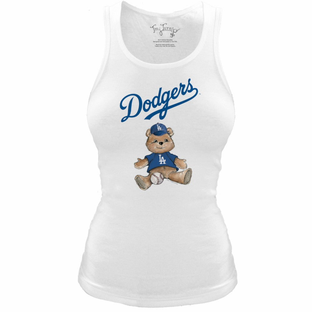 Los Angeles Dodgers Tiny Turnip Women's Fitted Teddy Bear Tri-Blend Tank Top - White