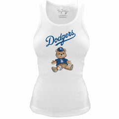 Los Angeles Dodgers Tiny Turnip Women's Fitted Teddy Bear Tri-Blend Tank Top - White