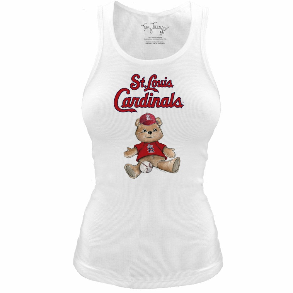St. Louis Cardinals Tiny Turnip Women's Fitted Teddy Bear Tri-Blend Tank Top - White