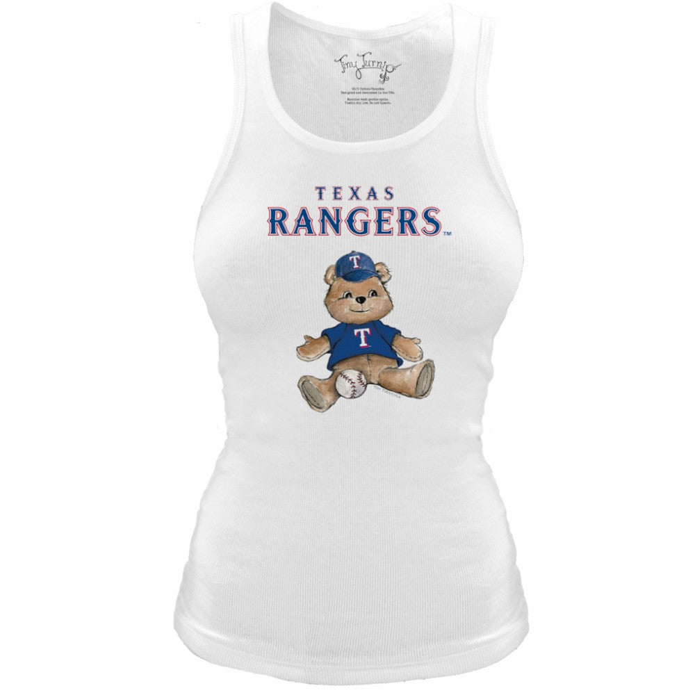 Texas Rangers Tiny Turnip Women's Fitted Teddy Bear Tri-Blend Tank Top - White