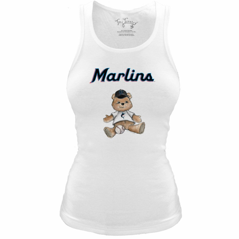 Miami Marlins Tiny Turnip Women's Fitted Teddy Bear Tri-Blend Tank Top - White