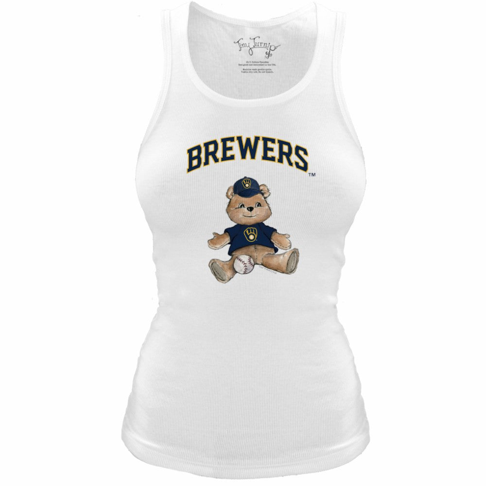 Milwaukee Brewers Tiny Turnip Women's Fitted Teddy Bear Tri-Blend Tank Top - White