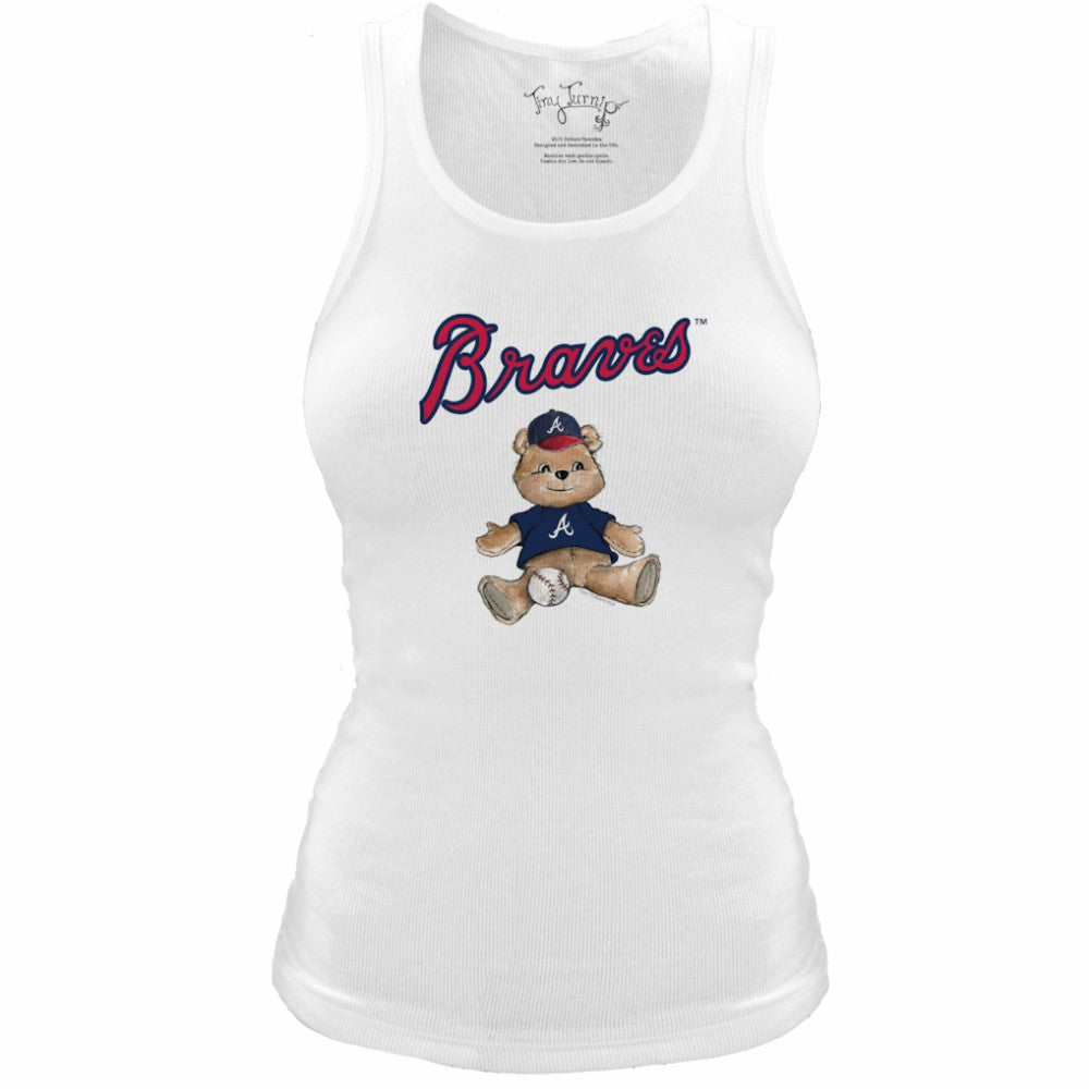 Atlanta Braves Tiny Turnip Women's Fitted Teddy Bear Tri-Blend Tank Top - White
