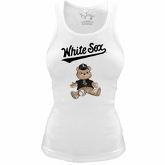 Chicago White Sox Tiny Turnip Women's Fitted Teddy Bear Tri-Blend Tank Top - White