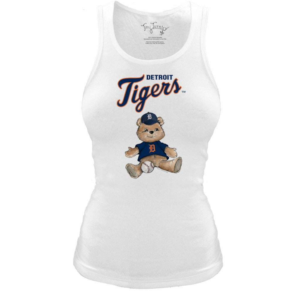 Detroit Tigers Tiny Turnip Women's Fitted Teddy Bear Tri-Blend Tank Top - White
