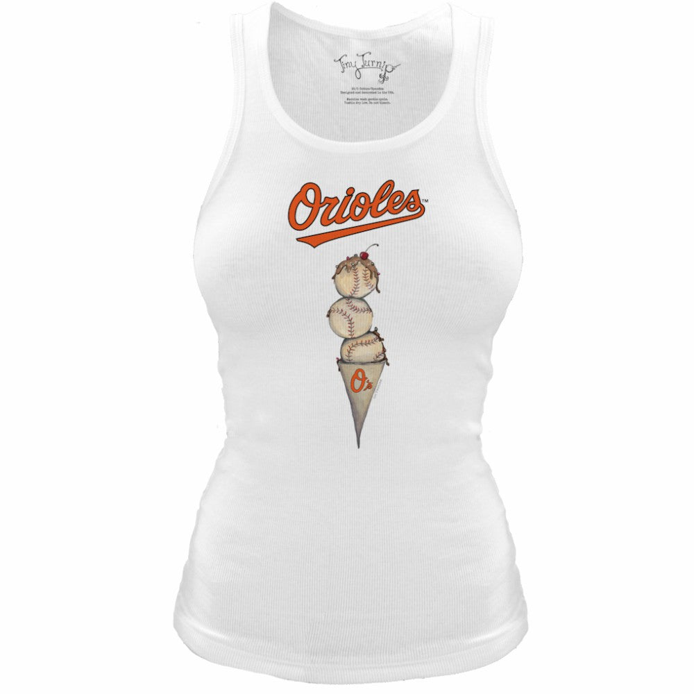 Baltimore Orioles Tiny Turnip Women's Fitted Triple Scoop Tri-Blend Tank Top - White