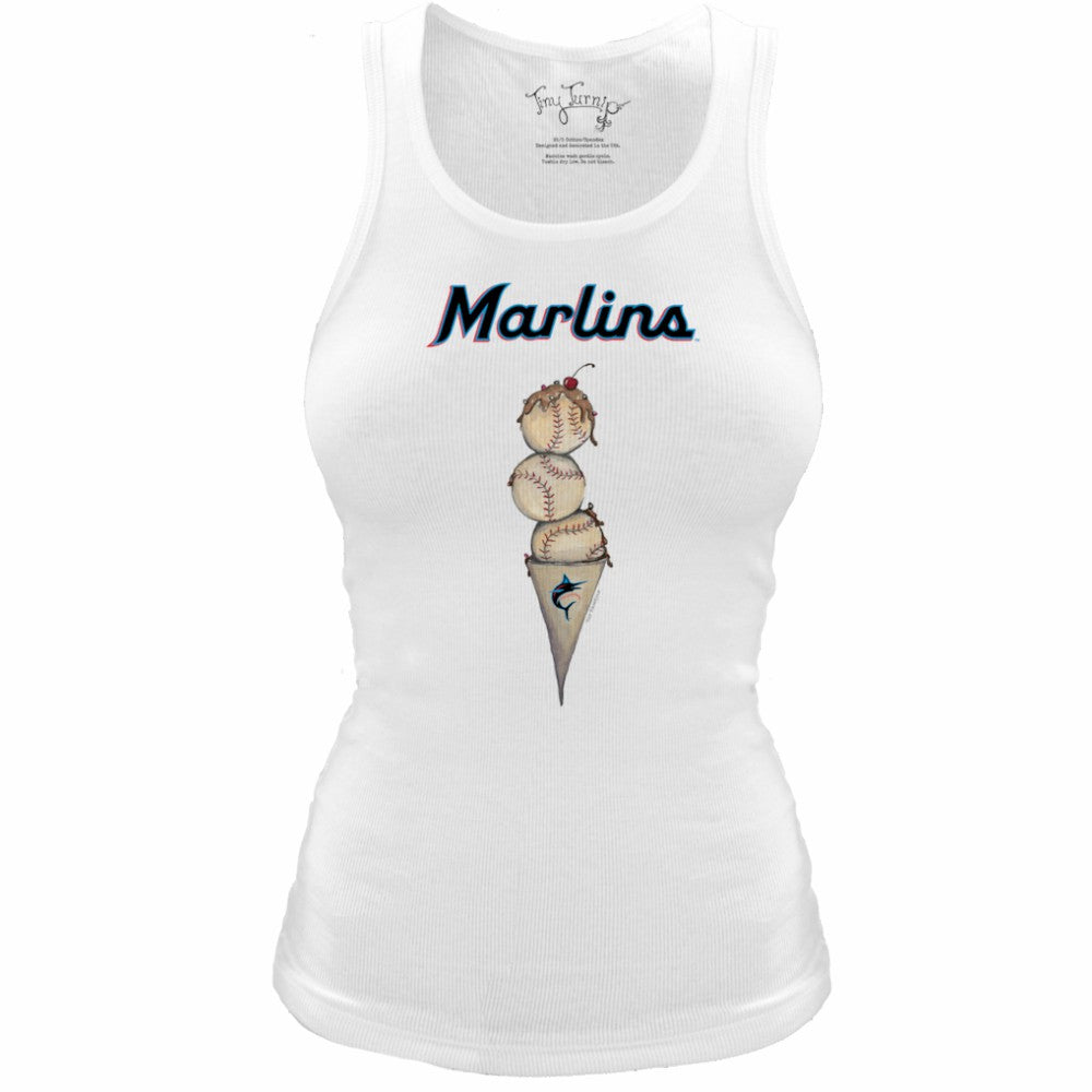 Miami Marlins Tiny Turnip Women's Fitted Triple Scoop Tri-Blend Tank Top - White