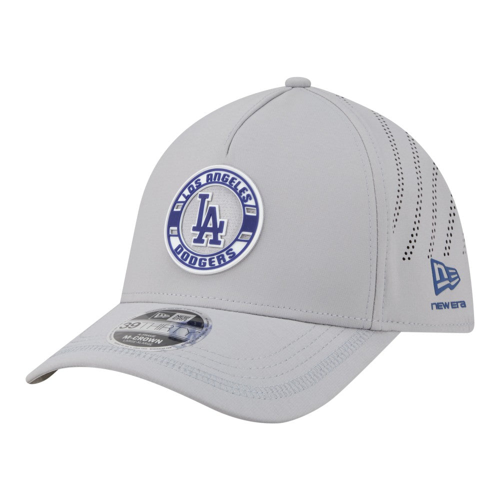 Los Angeles Dodgers Patch 39THIRTY A-Frame M-Crown Perforated Flex Hat - Gray | New Era